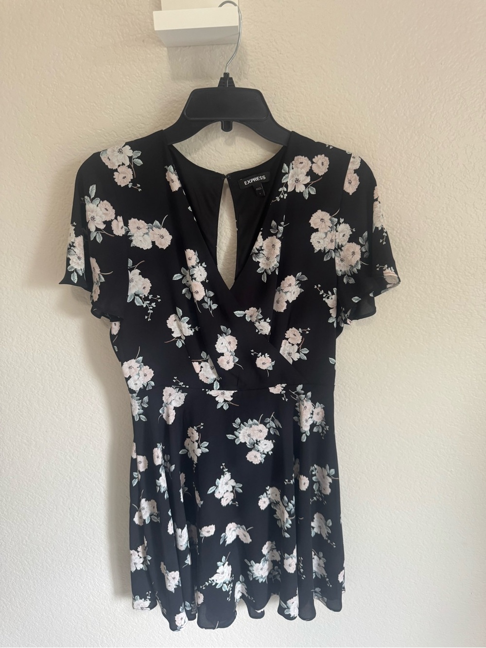 Express Black Mini Dress with White Blush Floral Print